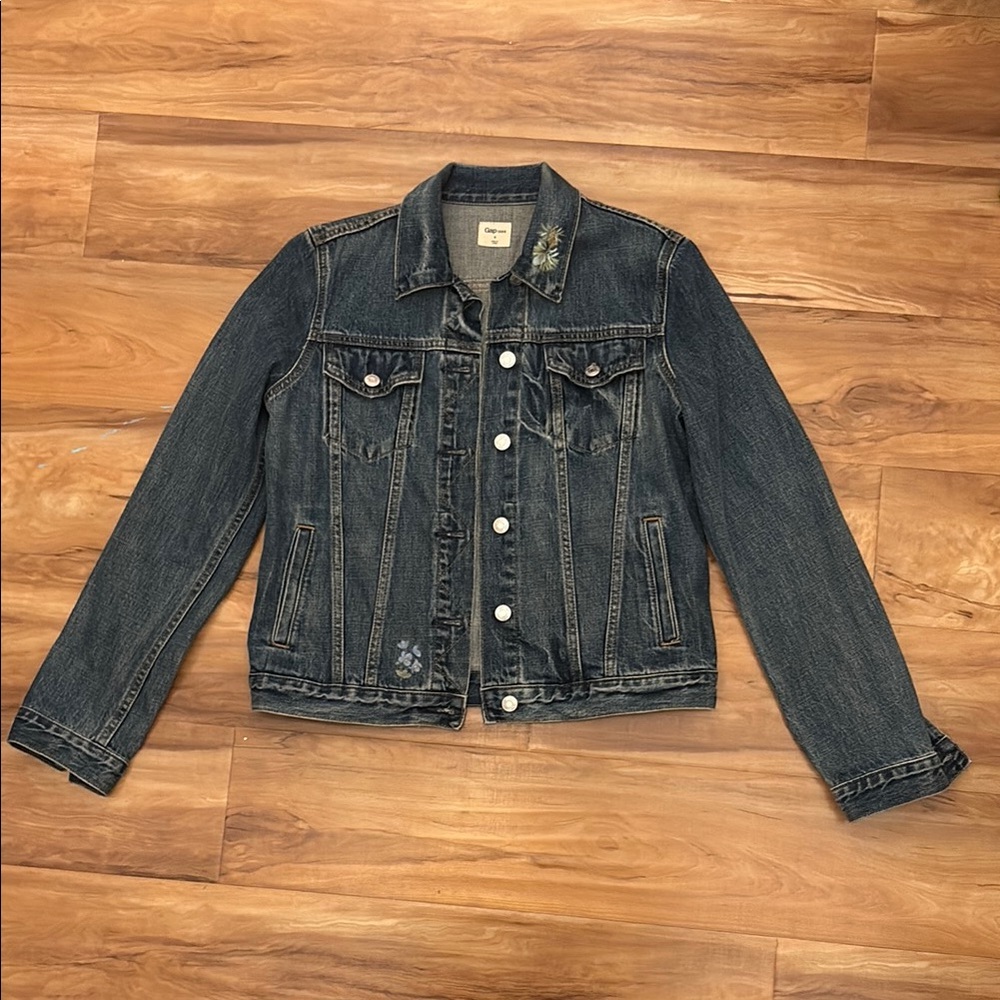 GAP Blue Denim Jacket with Floral Detail